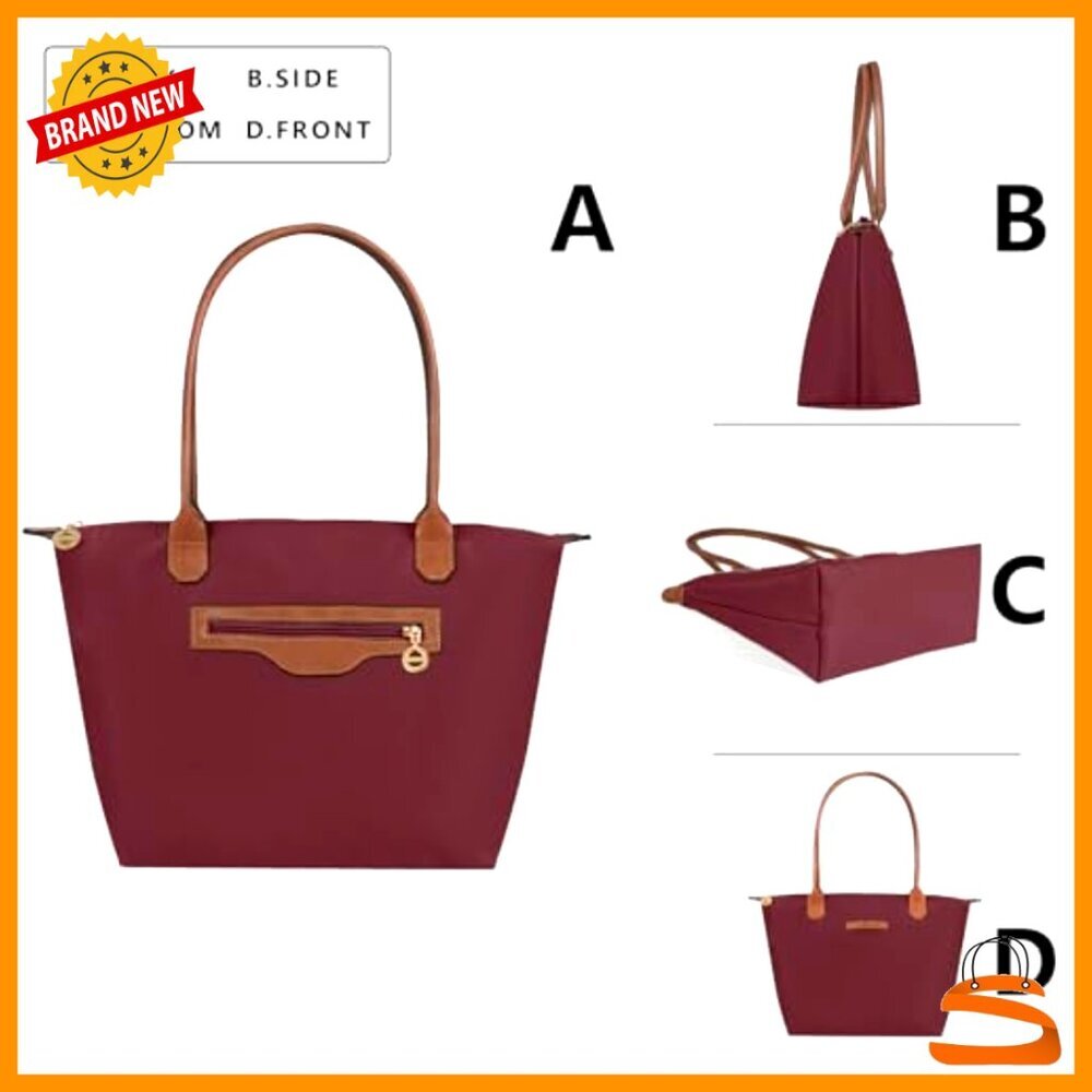 Large Waterproof Nylon Tote Bag with Zipper Closure Lightweight Durable Handbag - Picture 3 of 7